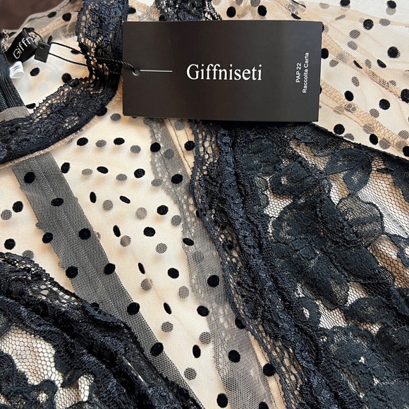 Giffniseti NWT Mesh Polkadot Whimsygoth Witchy Fairy Black Cream FlowyMaxi Dress - Picture 10 of 15